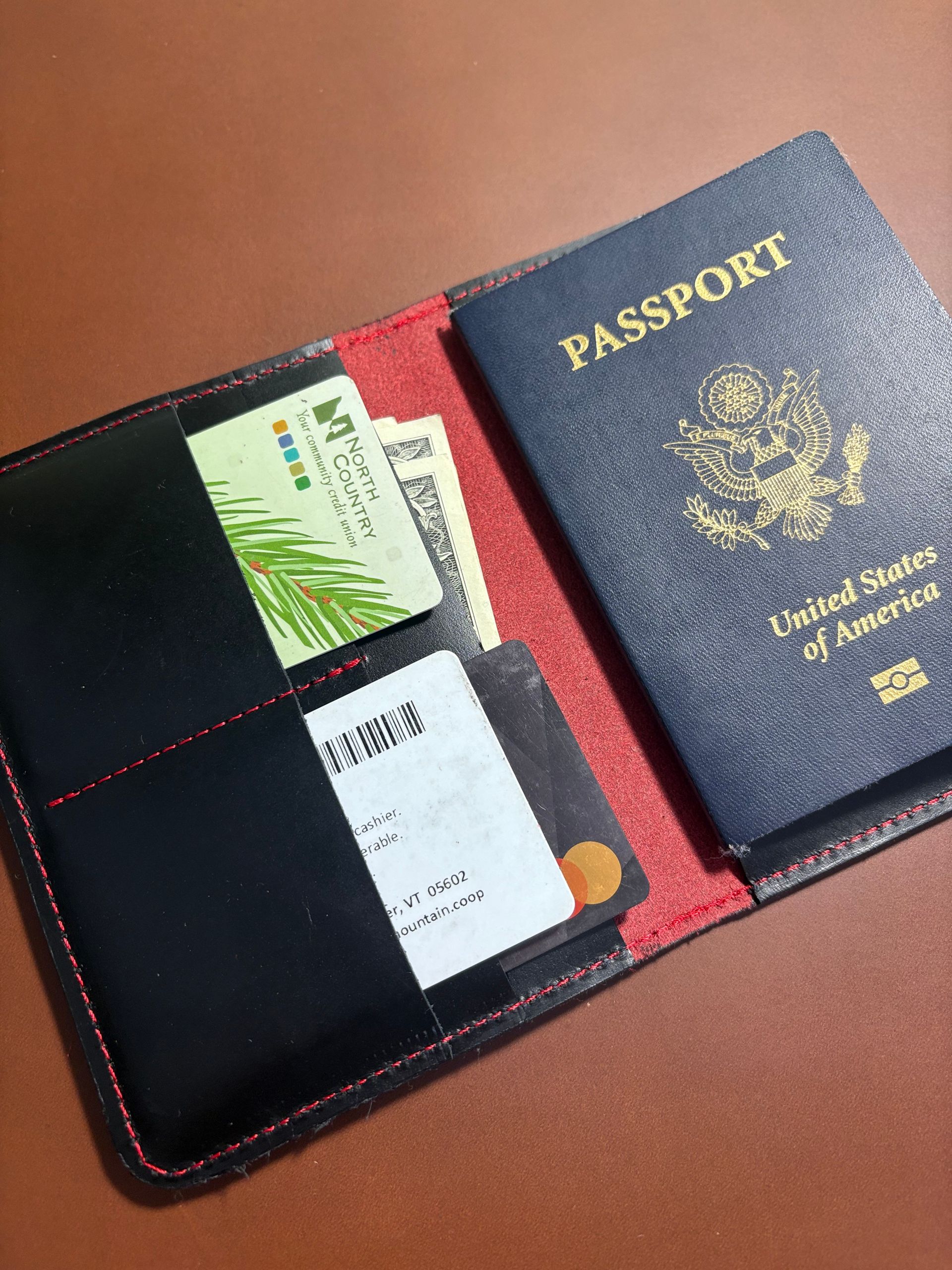 Leather Passport Holder Red