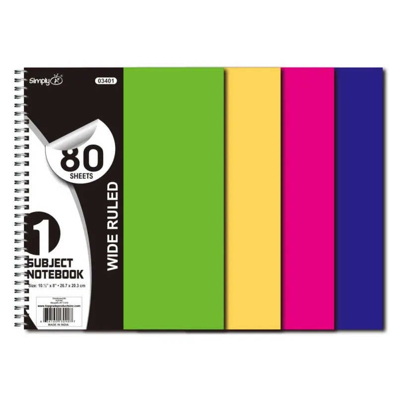 1 subject notebook wide ruled - 80 count