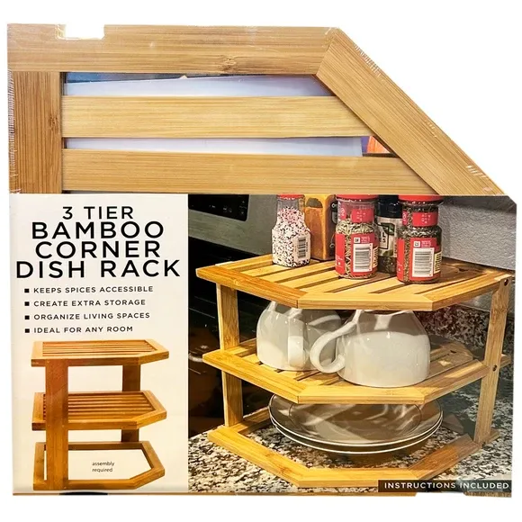 3 tier bamboo corner dish rack