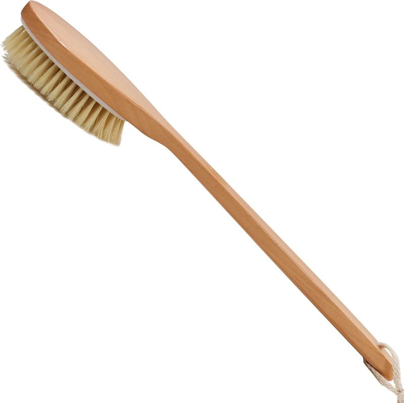 Bath brush with wooden handle