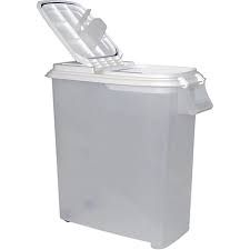 Pet food storage container with scoops