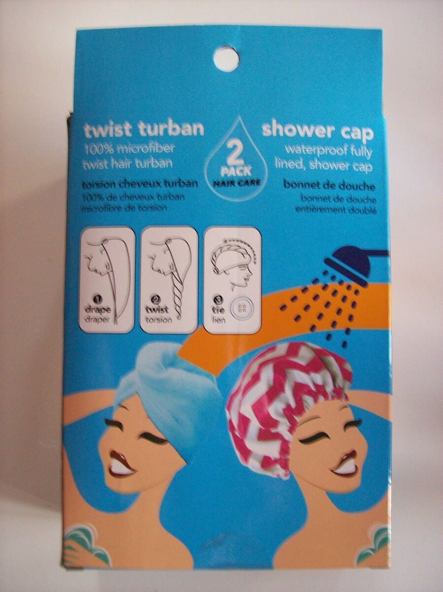 Microfiber towel turban and waterproof shower cap 2pack