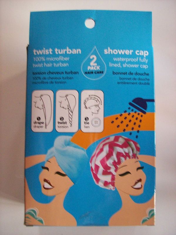 Microfiber towel turban and waterproof shower cap 2pack