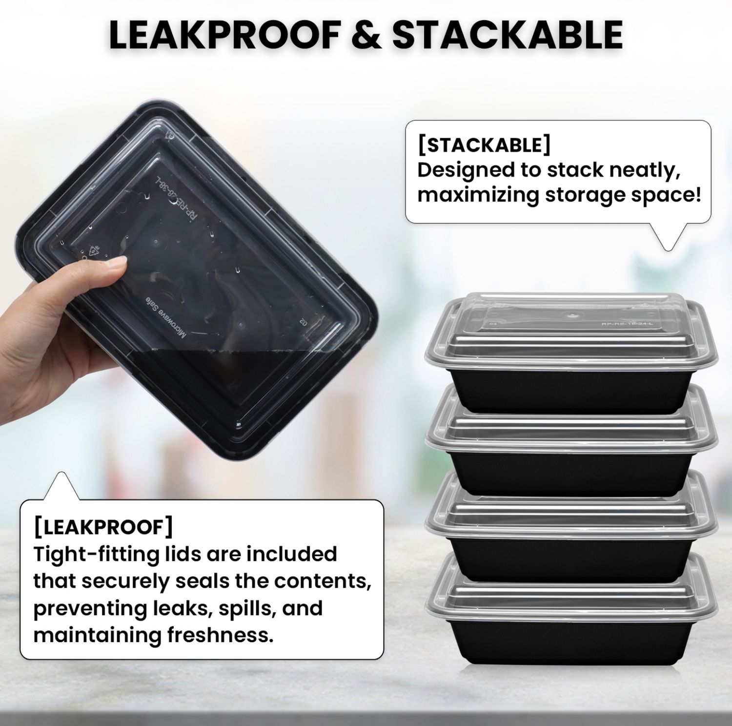 Reusable plastic food container - 3 pack