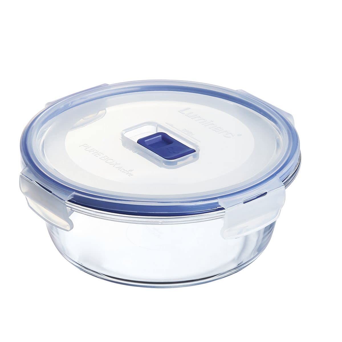 Round food container glass with vent lid