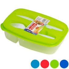 Food 2 compartment container with knife and fork
