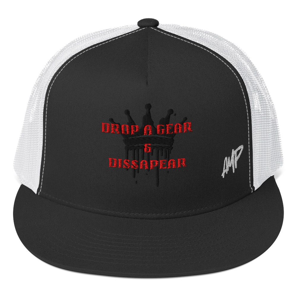 Trucker Cap | Drop a Gear & Disappear | Red Text | Snapback | Embroidered