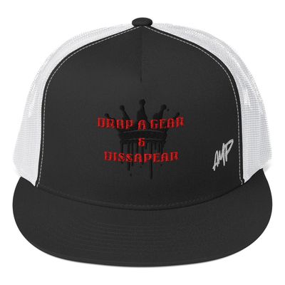 Trucker Cap | Drop a Gear & Disappear | Red Text | Snapback | Embroidered
