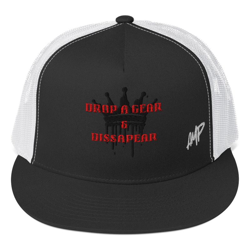 Trucker Cap | Drop a Gear & Disappear | Red Text | Snapback | Embroidered