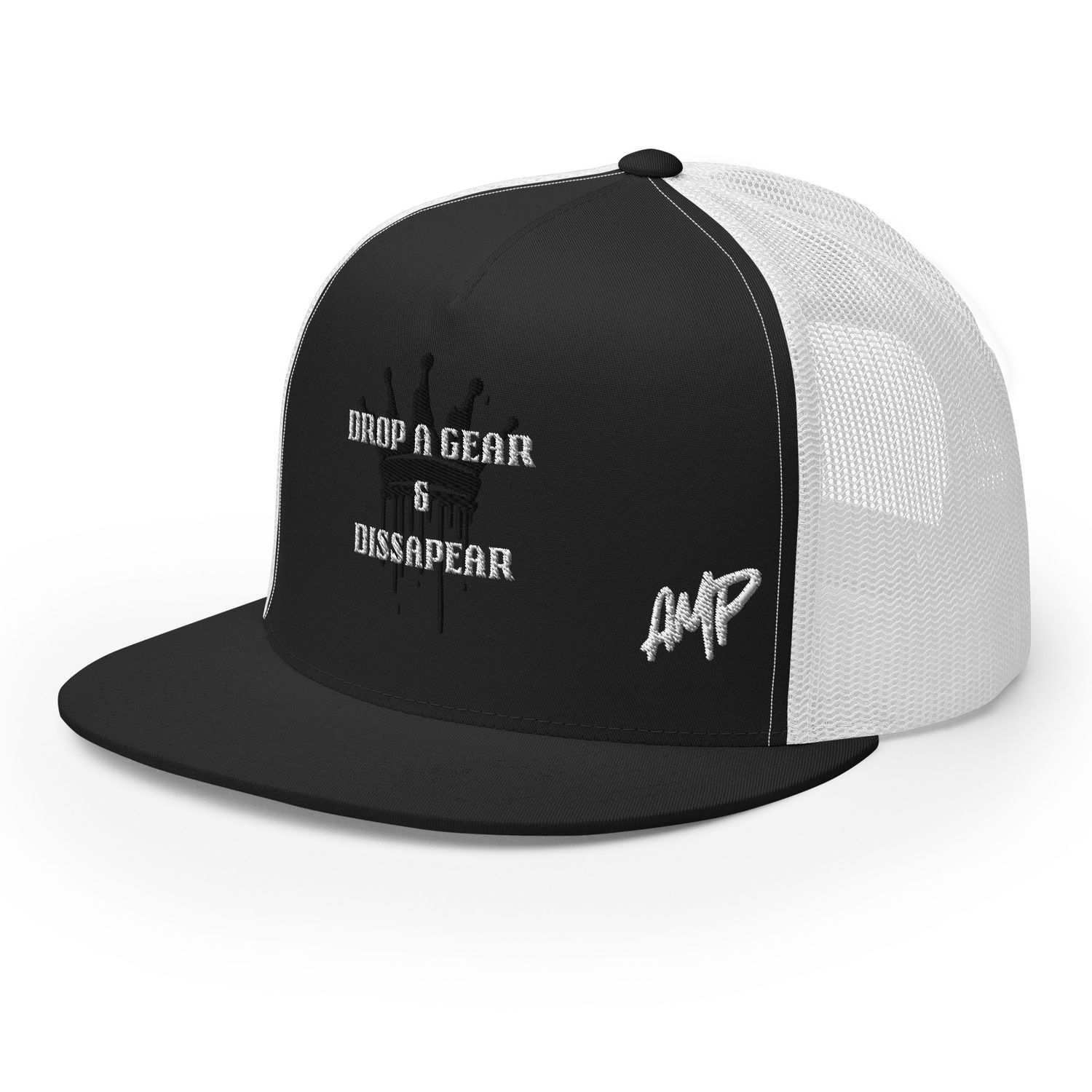 Trucker Cap | Drop a Gear & Disappear | White Text | Snapback | Embroidered