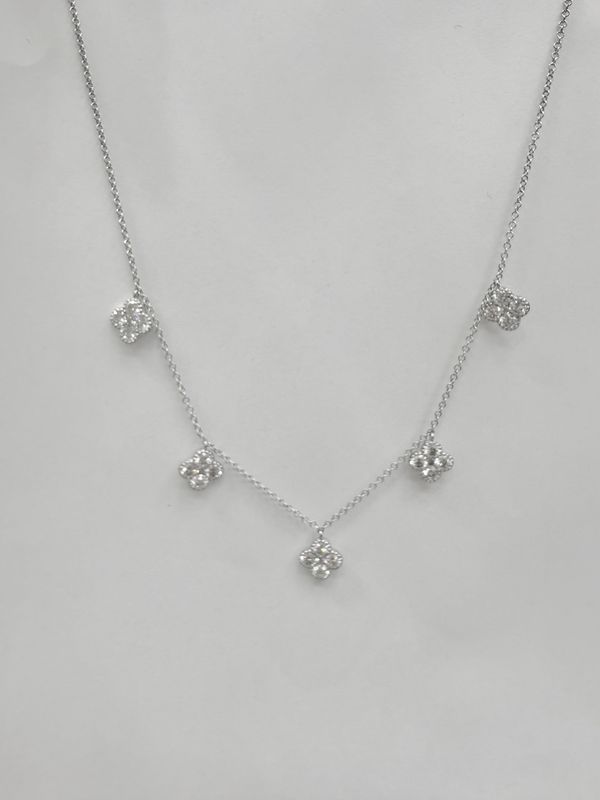 14K White Gold Clover Necklace with Diamonds