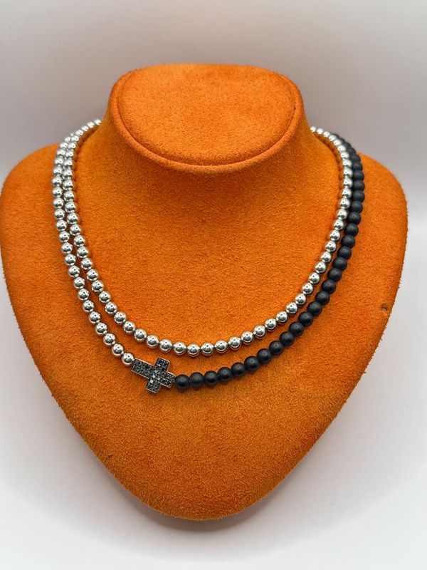 14K Men's White Gold Cross Necklace with Diamonds