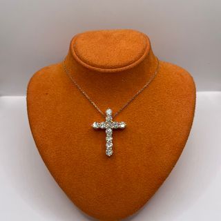 14K Rose Gold Diamond Cross Pendant
