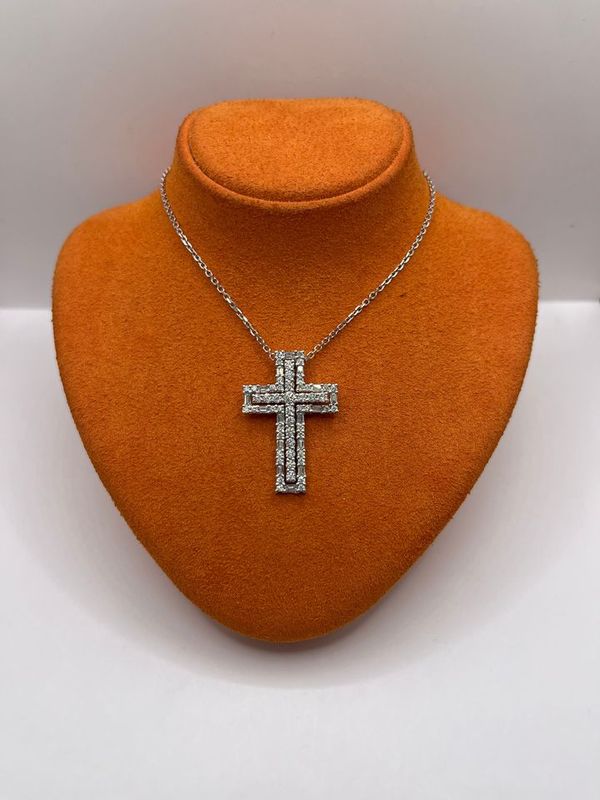 14K White Gold Cross Pendant with Diamonds