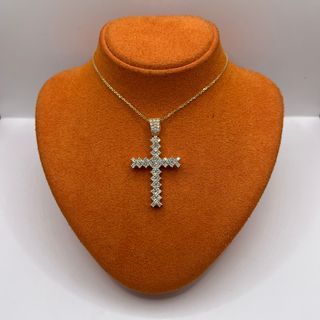 14K Yellow Gold Cross Pendant with Diamonds