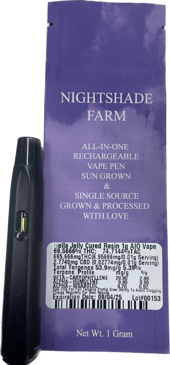 Nightshade Farm - AIO Vape, Size: 1g, Strain: H-Sativa/Hella Jelly