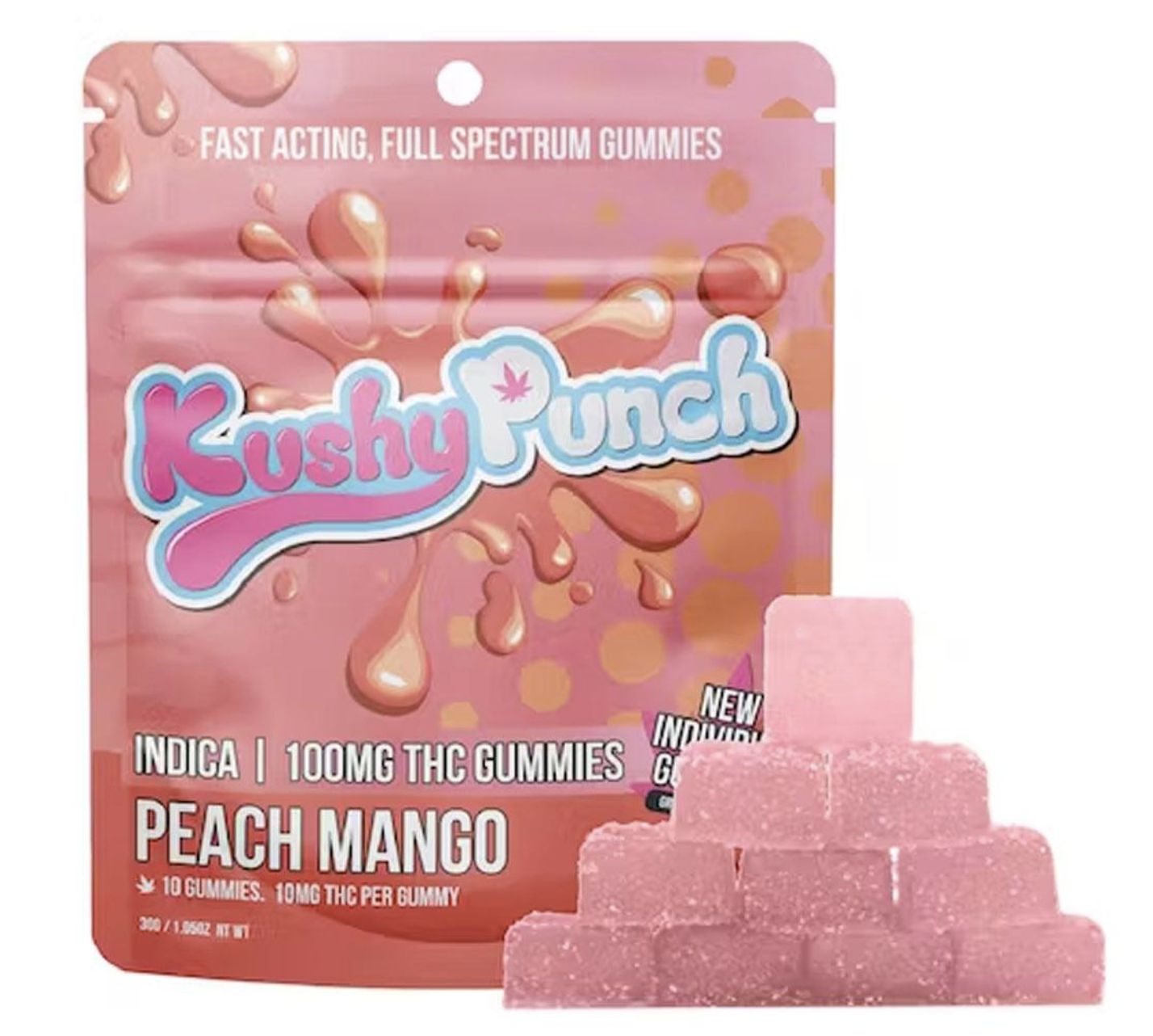 Kushy Punch - Gummy, Flavor: Peach Mango, Size: 10x10mg