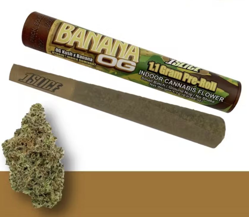 1Slice - Pre-Roll, Size: 1.1g, Strain: H-Indica/Banana OG