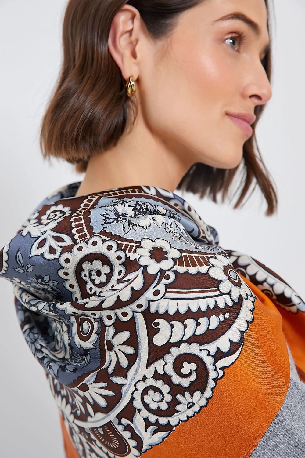 Autumn Orange + Brown Silk Scarf