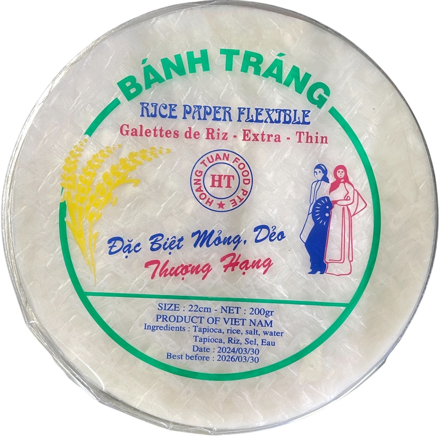 HT Rice Paper Flexible / Extra Thin 22cm Round 200g