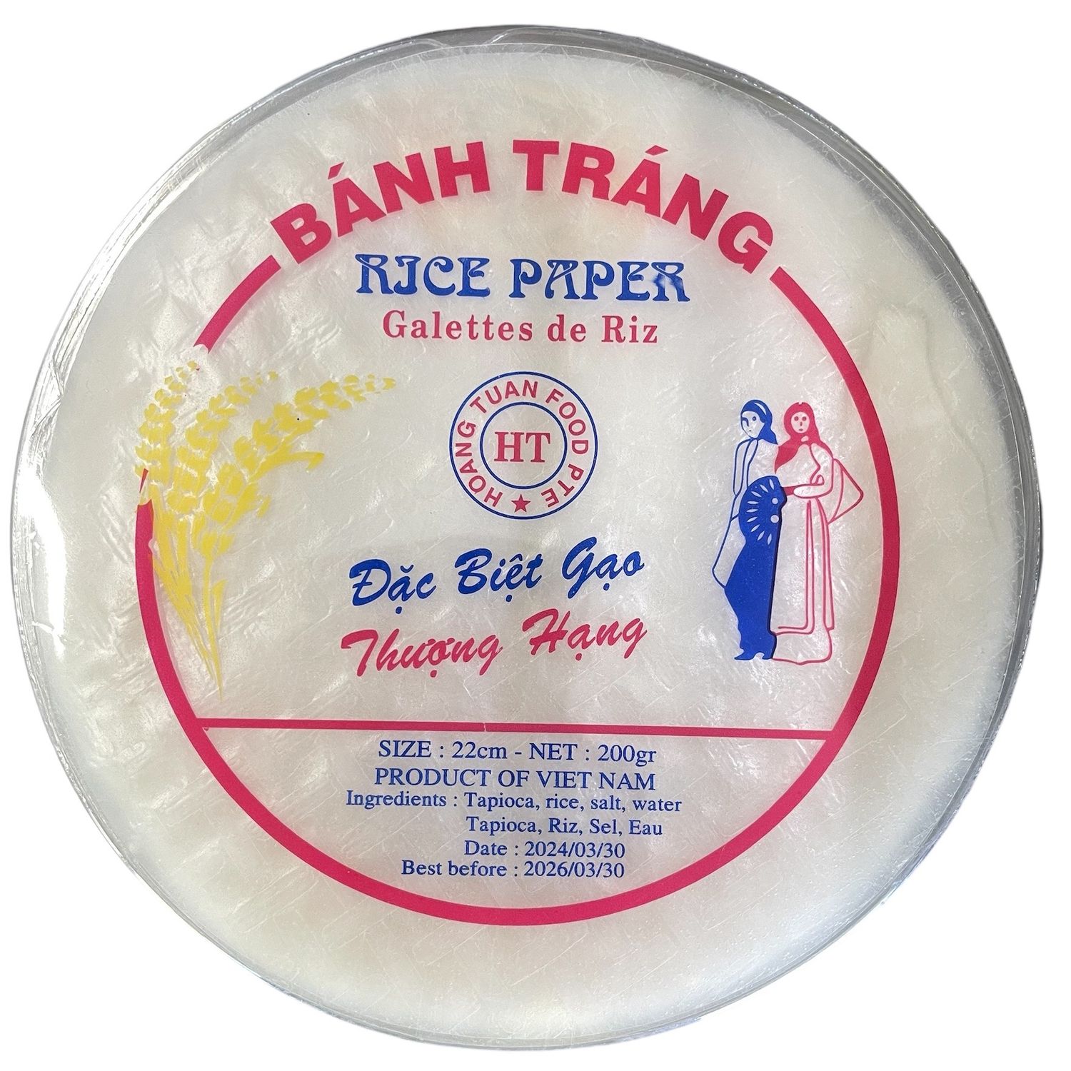 HT Rice Paper 22cm Round 200g