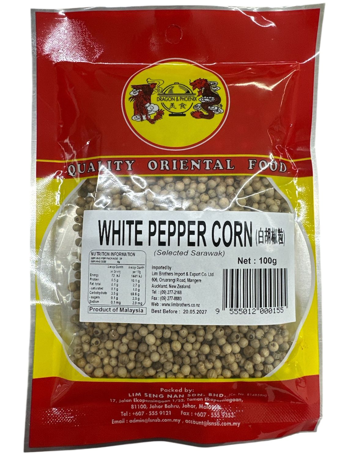 Dragon &amp; Phoenix White Pepper Corn 100g