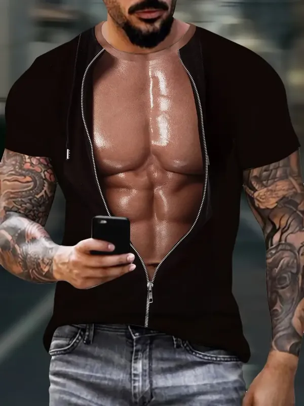 3D Muscle Print Men's T-Shirt - Novelty Body Shape, Crew Neck, Short Sleeve, Lightweight Polyester - Ideal for Summer Outdoor & Fitness Activities, Gym Shirts