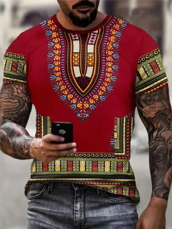 Vibrant Tribal Print Short Sleeve T-Shirt -