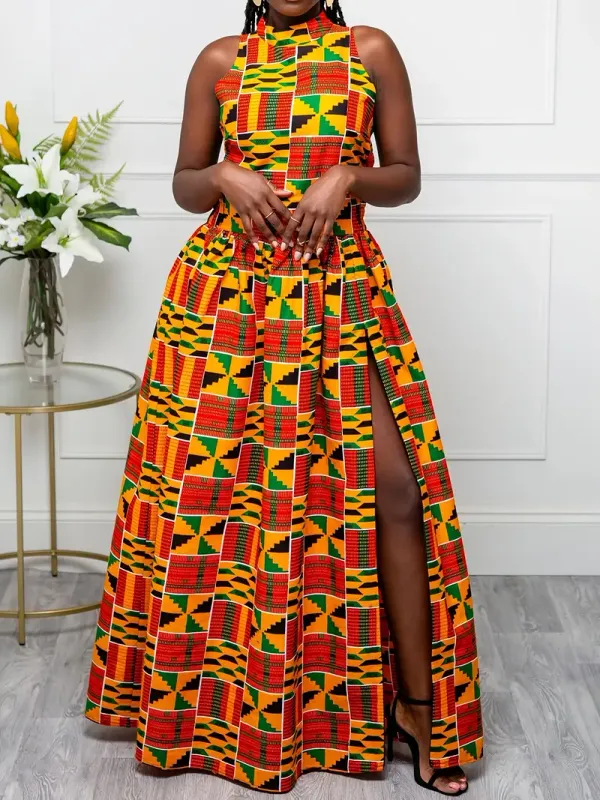 Women'S Vibrant Geometric Print Maxi Dress