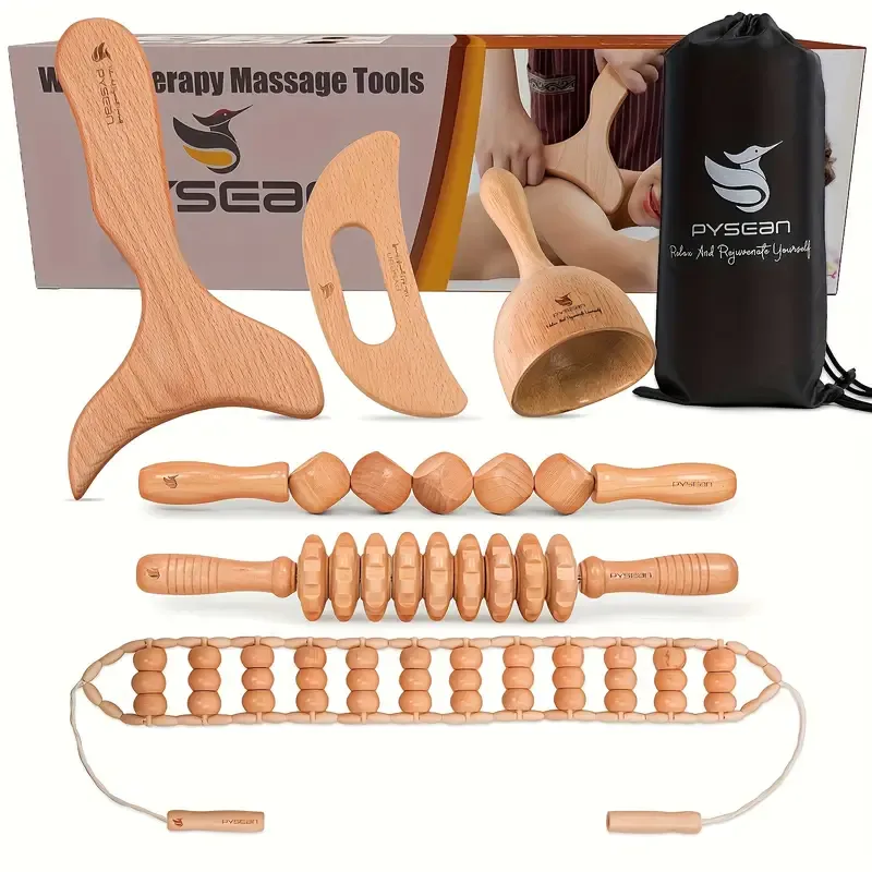 PYSEAN 7/6/5-in-1 Wooden Massage Tool Set
