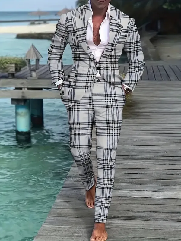 Plus Size Striped 100% Polyester Men's Casual Suit