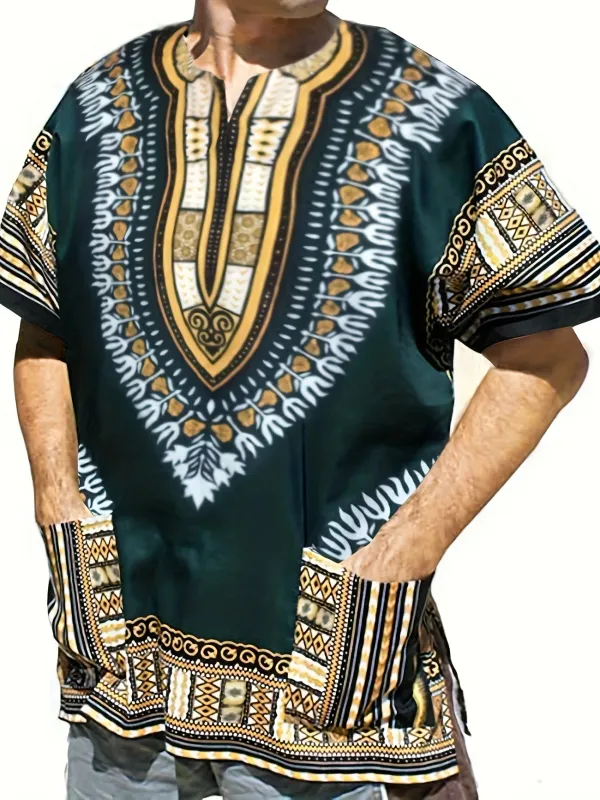 Plus Size Men's Ethnic Style Pattern Print T-shirt For Summer