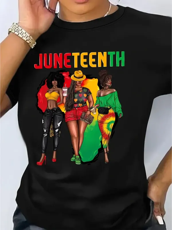 Short Sleeve Juneteenth Print Crew Neck T-shirt