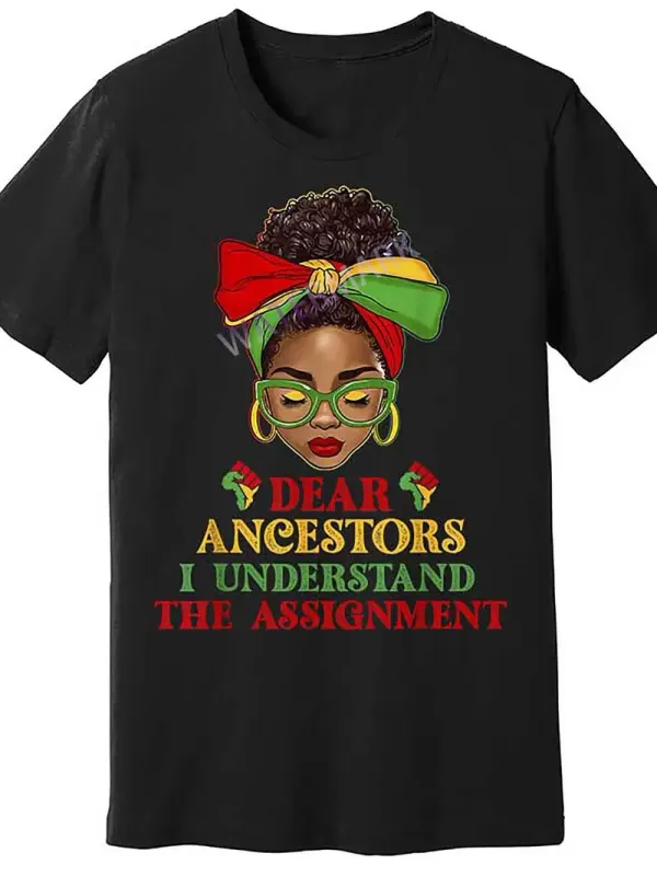 Juneteenth 1865 Inspired Black Woman Afro Messy Bun Graphic T-Shirt