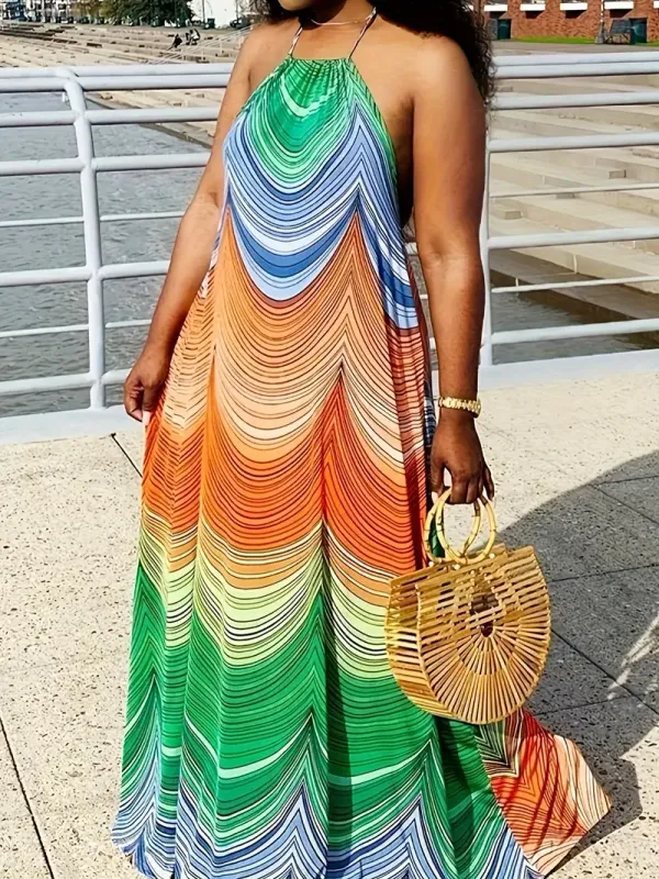 Women'S Halterneck Tie Backless Loose Colored Dress