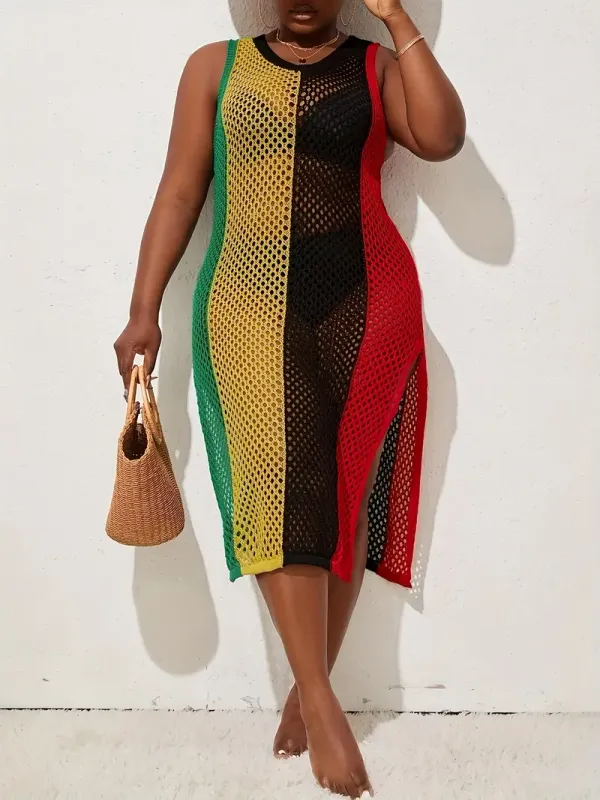 Women's Plus Size Colorful Crochet Beach Wrap