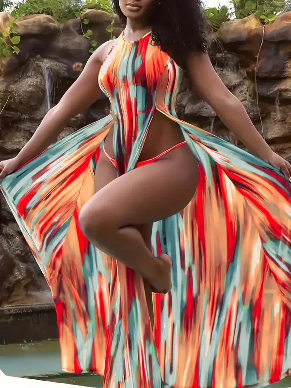 Vacation Plus Size Allover Print Coverup Dress
