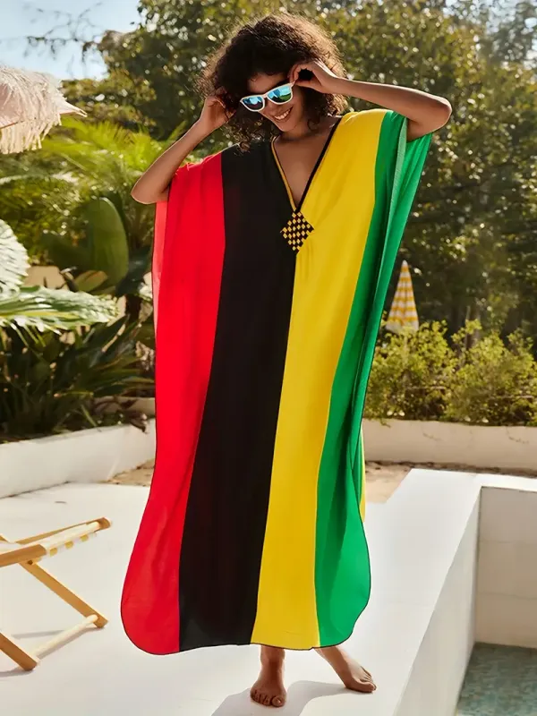 Women'S Printed Long Caftans Swimsuit Cover Up