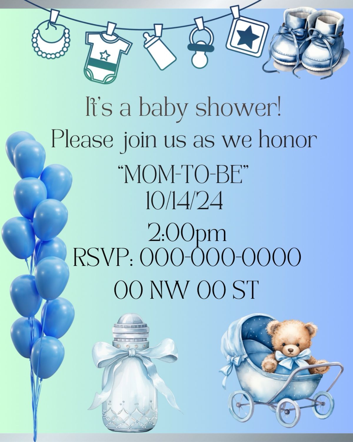 Digital invite- Cute teddy (SAMPLE)