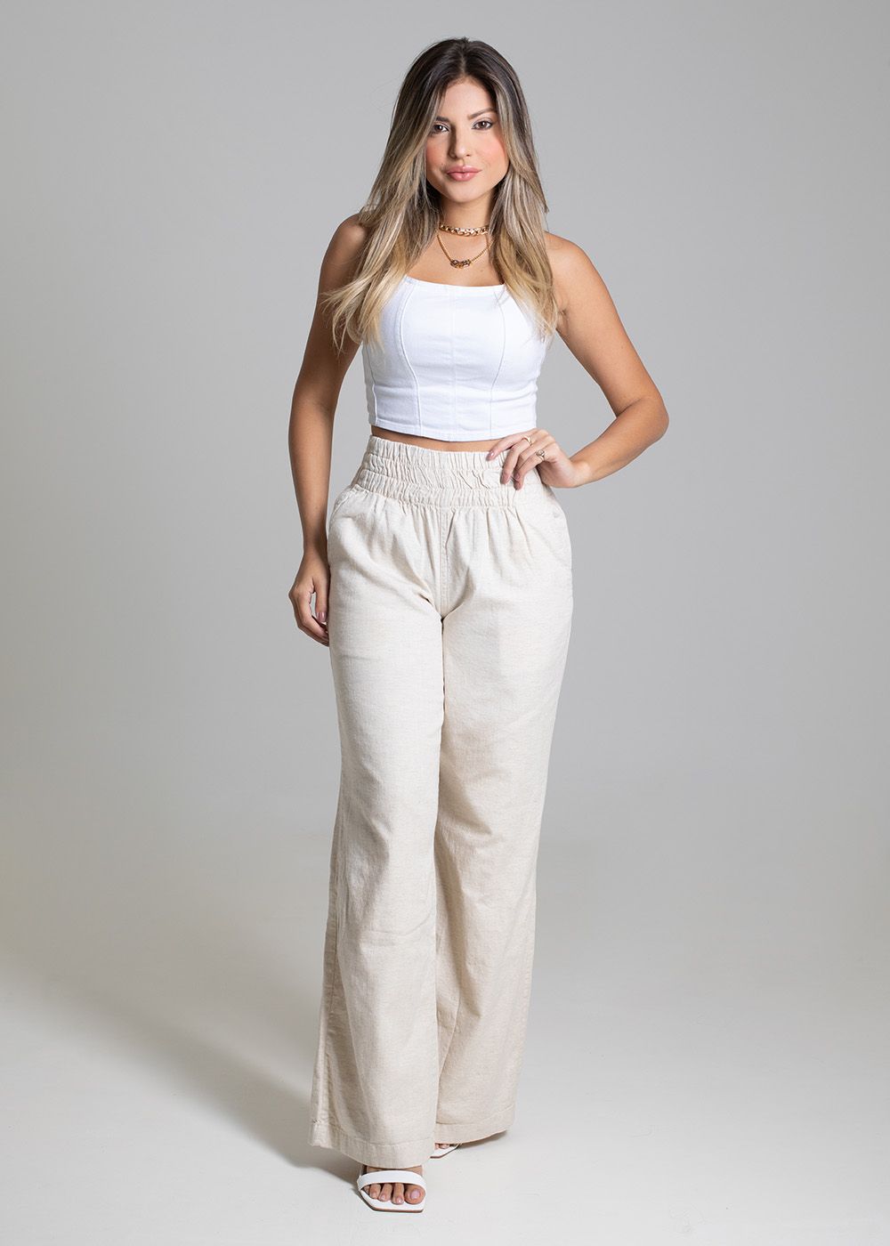 Sawary Women&#39;s High-Waisted Linen Palazzo Pants