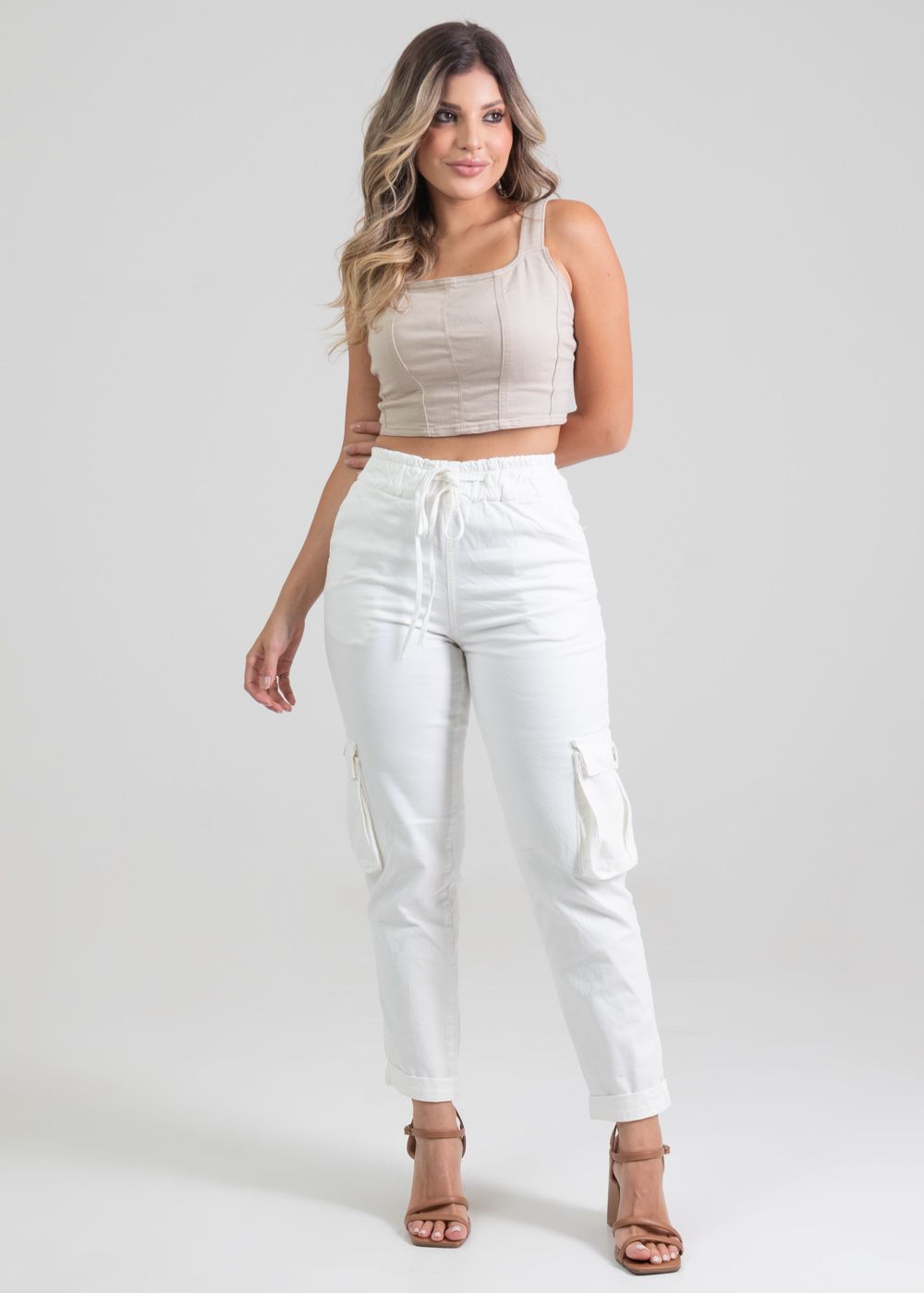 Sawary High-Waist Twill Mom Jeans in Off-White