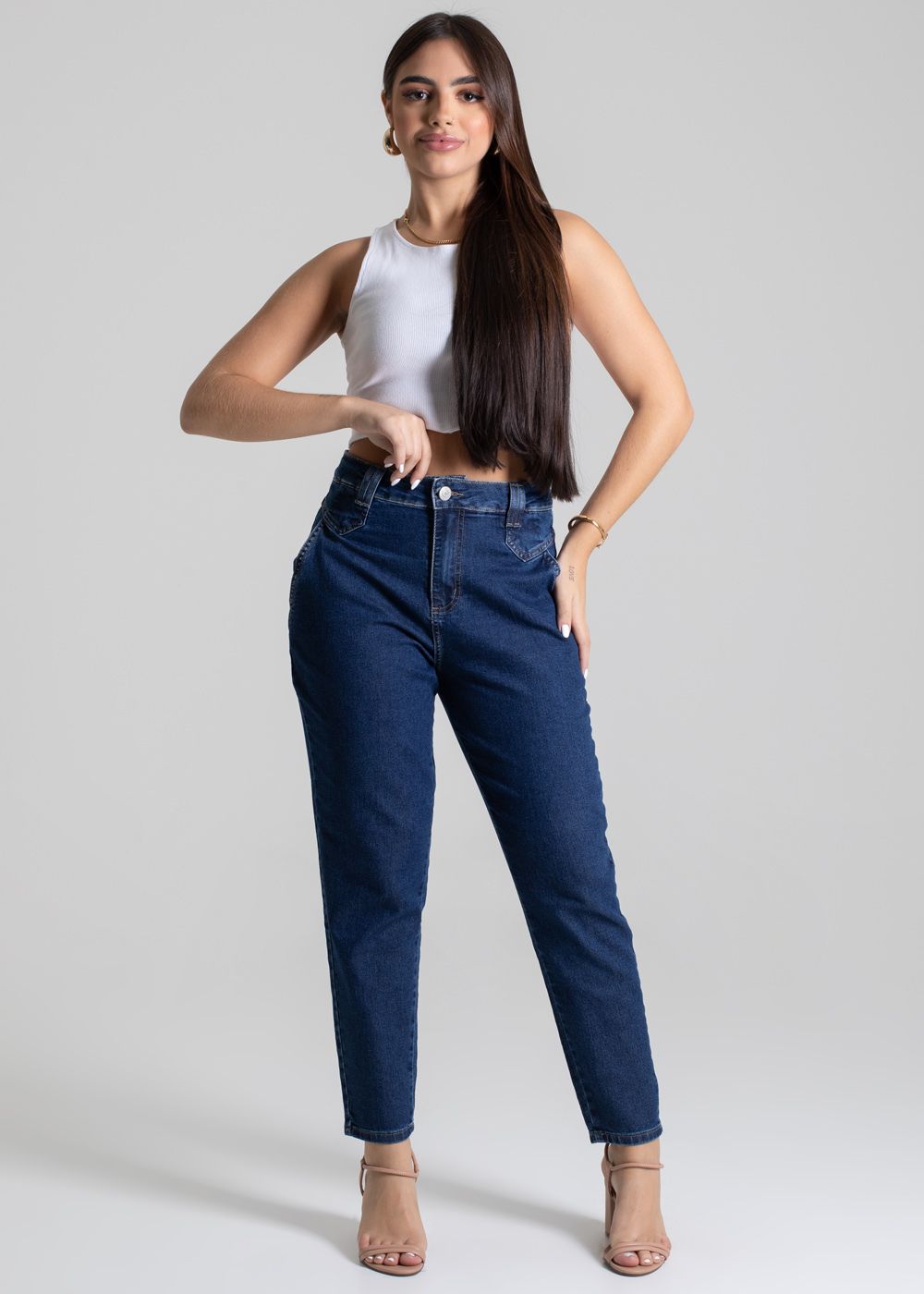Sawary High-Waisted Mom Jeans in Cobalt Blue