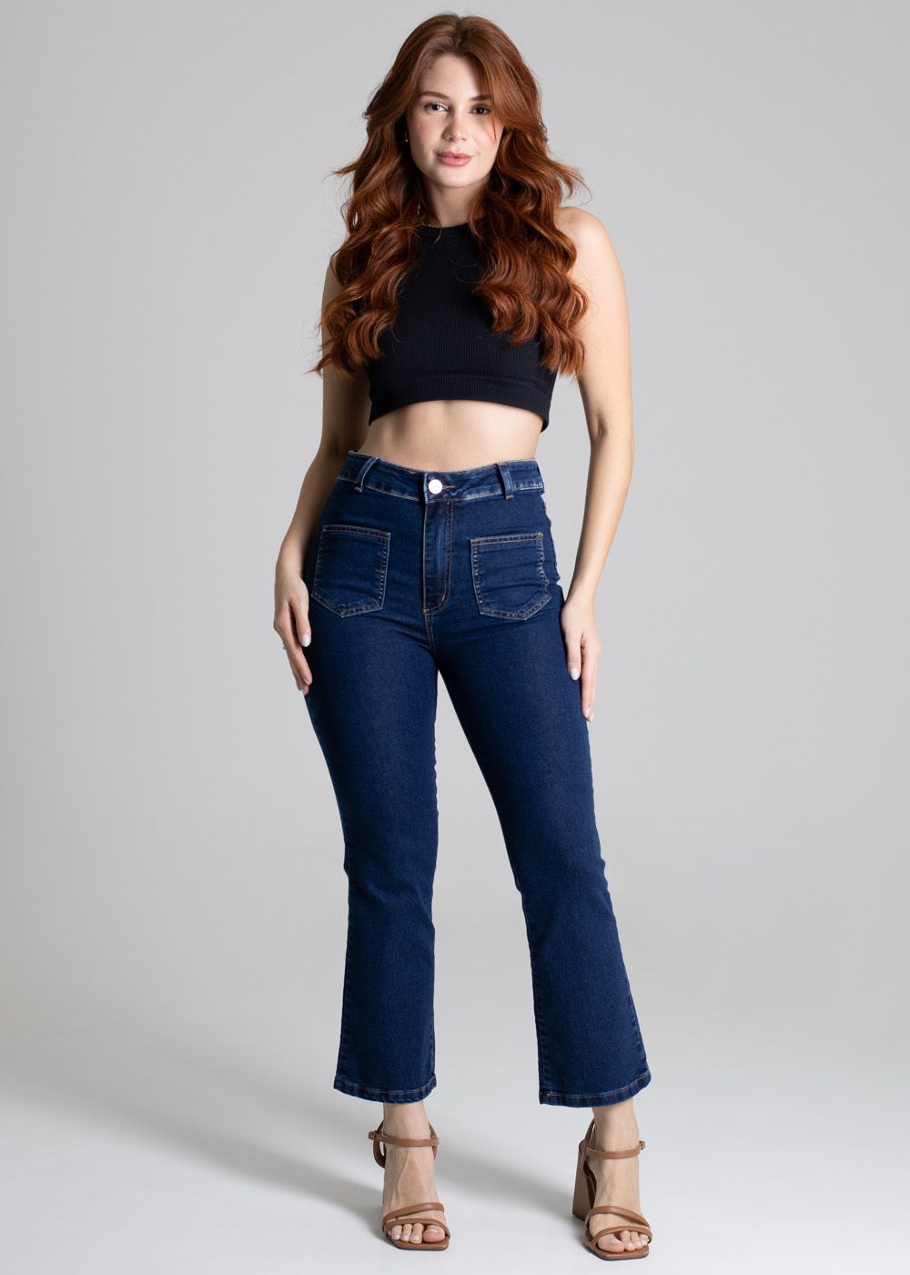 Sawary Women&#39;s High-Waisted Cobalt Blue Flare Jeans - Comfortable and Stylish with Unique Front Pockets