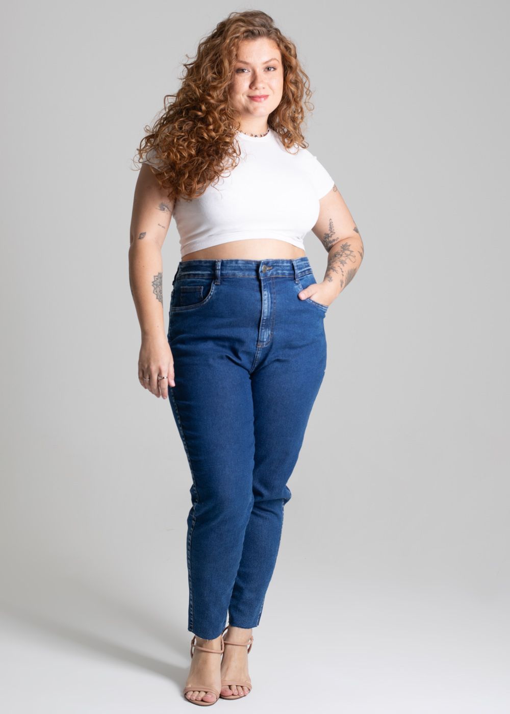 Sawary HIgh-Waisted Plus Size Mom Jeans in Cobalt Blue - Comfort Fit