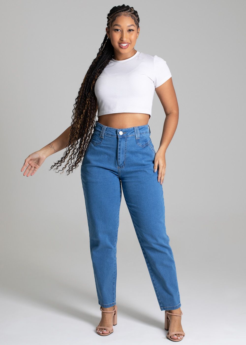Sawary High-Waisted Mom Jeans in Cobalt Blue