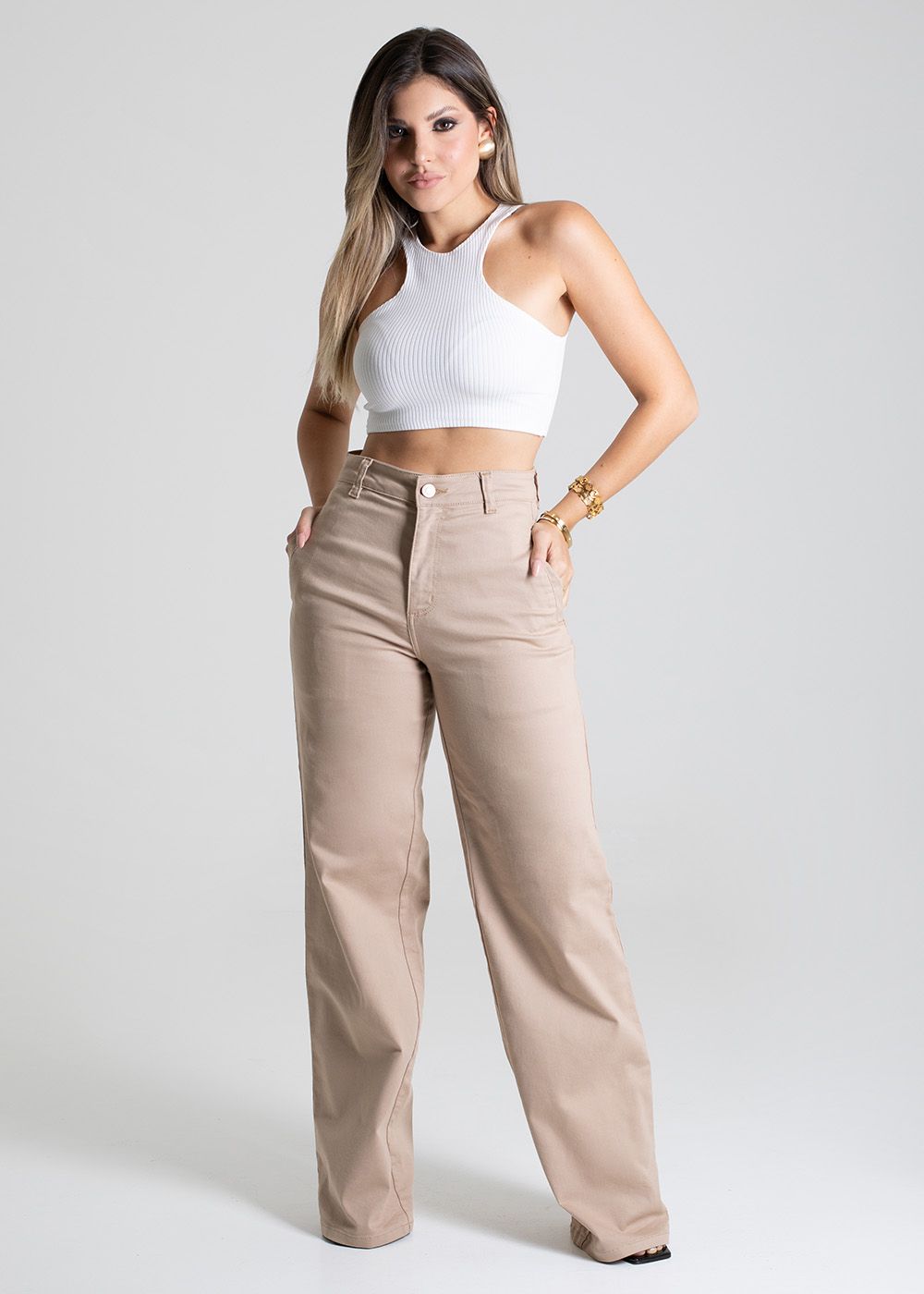 Sawary Wide Leg Twill Pants