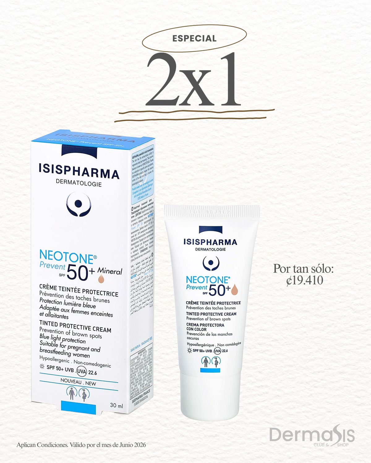 50% Neotone Prevent SPF 50+ Mineral Tono Medio Isispharma