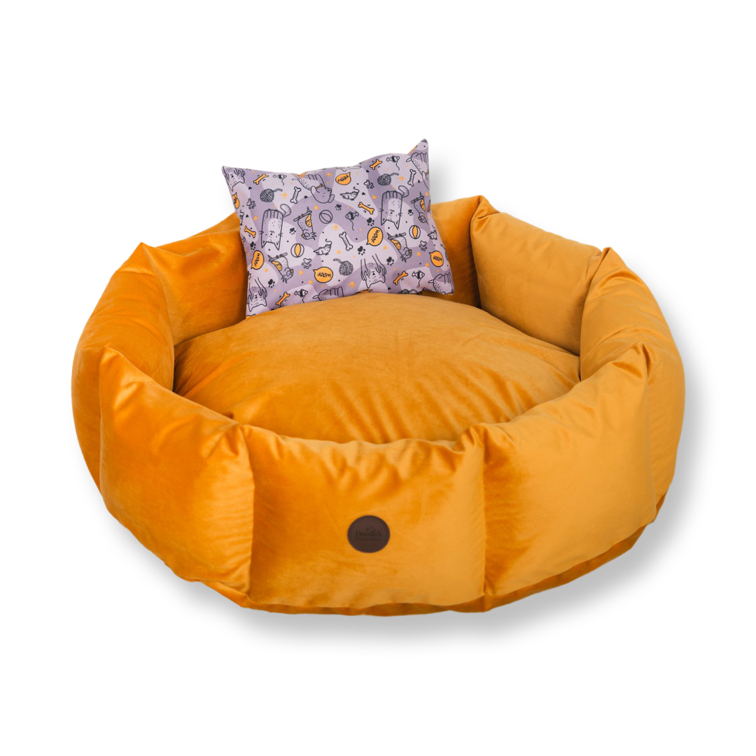 Legowisko welurowe dla psa-okrągłe musztardowe