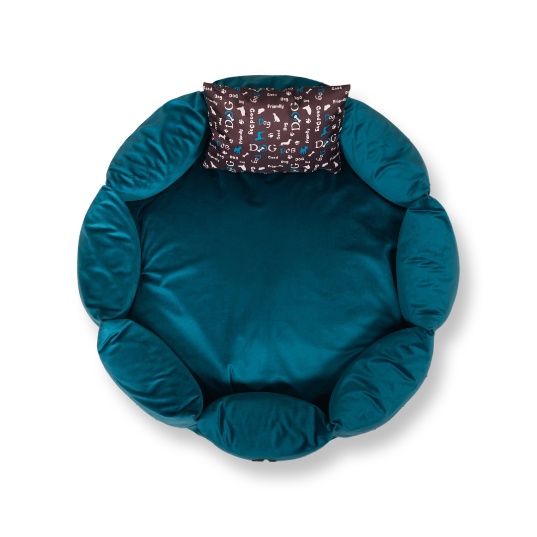 Legowisko welurowe dla psa-okrągłe turkusowe
