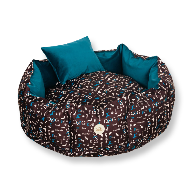 Legowisko welurowe dla psa-okrągłe turkusowo brązowe